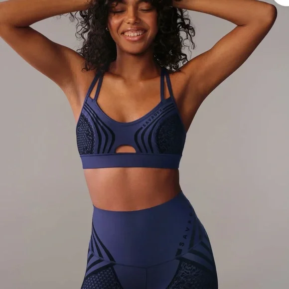 Savage X Fenty Ocean Cavern Blue Special FX High-Waist Legging with Sports Bra - Picture 10 of 14